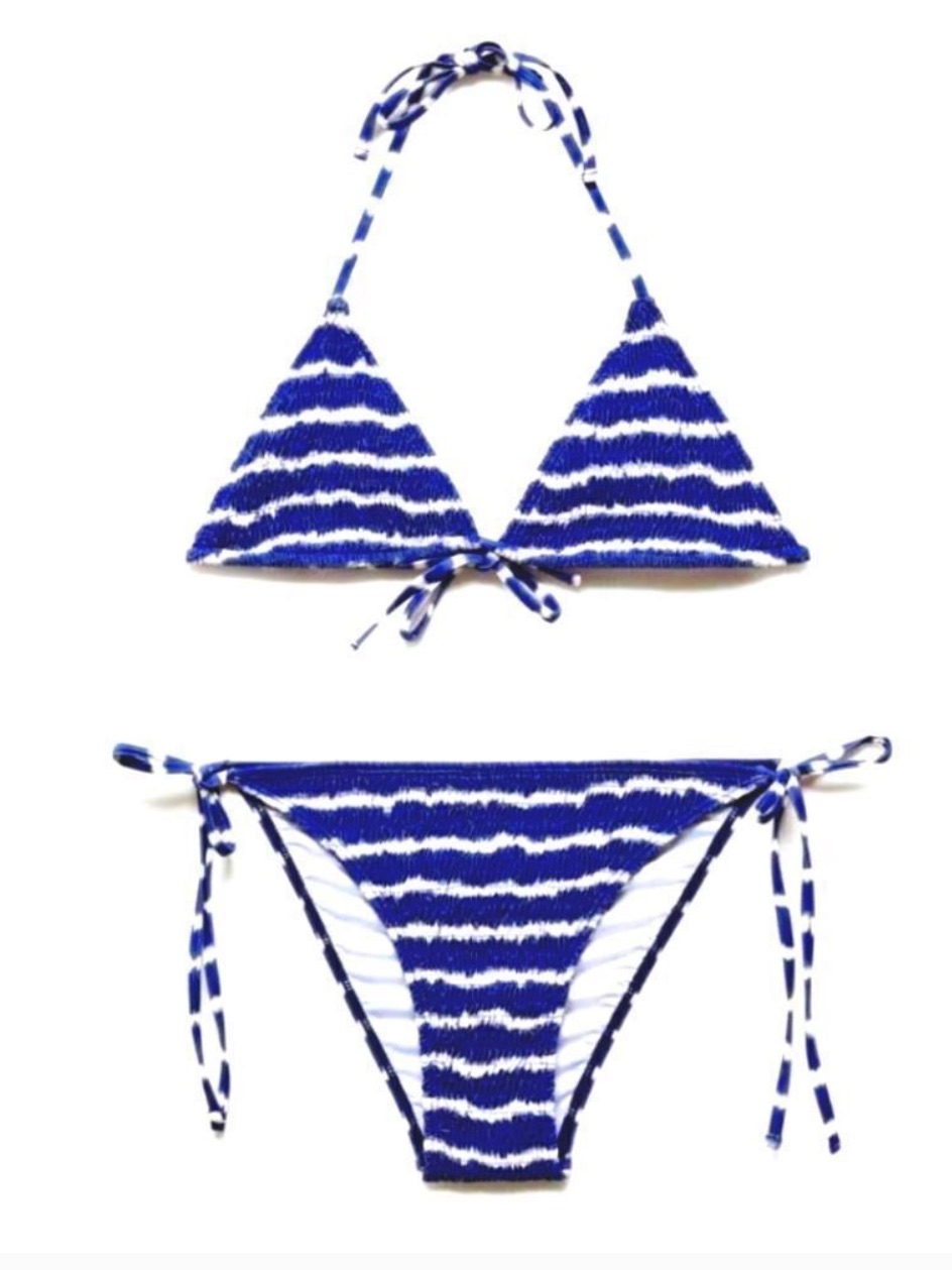 Lucky Brand Navy & White Striped Triangle Bikini Set